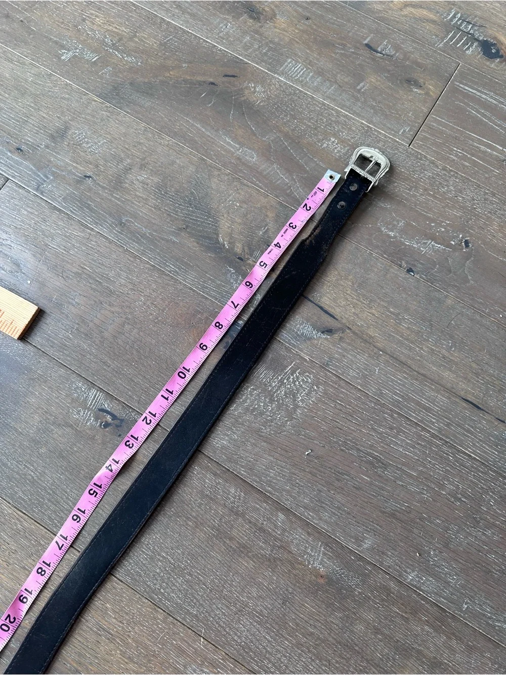 VTG Leather Belt Mens BLACK Silver Buckle Band Tip 36